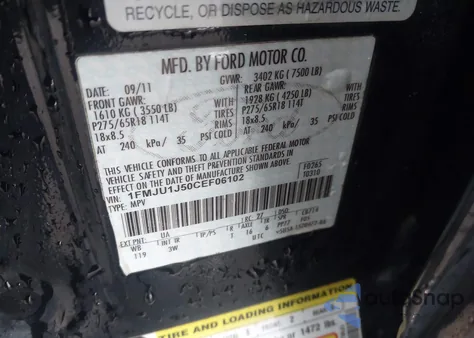 2012 Ford Expedition Xlt из США, поврежденный, VIN 1FMJU1J50CEF06102